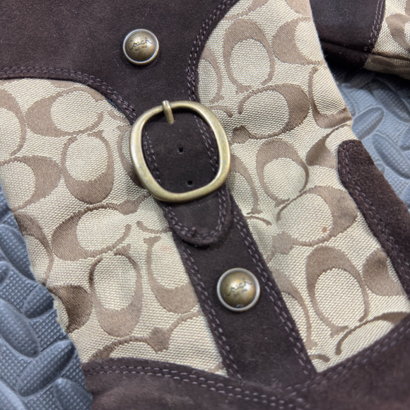 Coach Meyer Signature Boots Women's Khaki Chestnut Brown C Logo Suede Pull-On - Picture 6 of 9